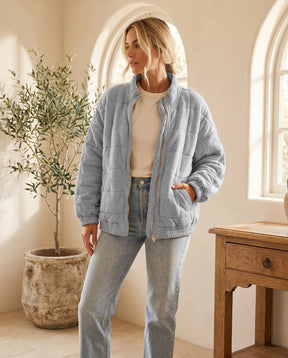 Women's Light Gray Lightweight Quilted Jacket | Marlowe - Juana Fashion