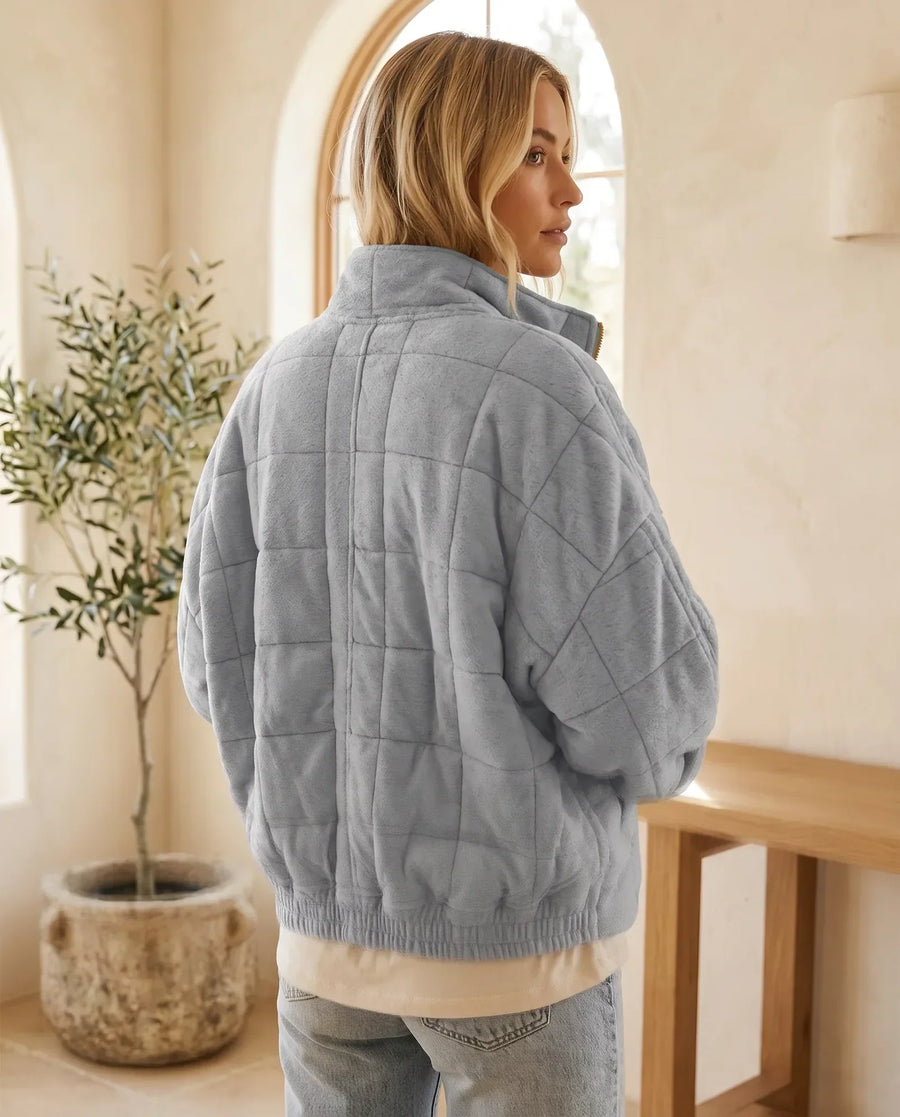 Women's Light Gray Lightweight Quilted Jacket | Marlowe - Juana Fashion