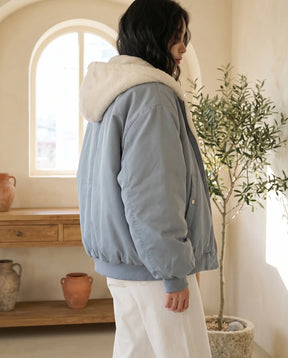 Women's Muted Blue Oversized Hooded Bomber Jacket | Poppy - Juana Fashion