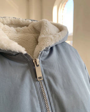 Women's Muted Blue Oversized Hooded Bomber Jacket | Poppy - Juana Fashion