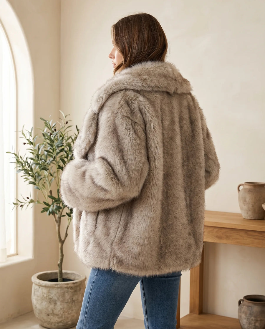 Women's Taupe Plush Coat | Fleur - Juana Fashion