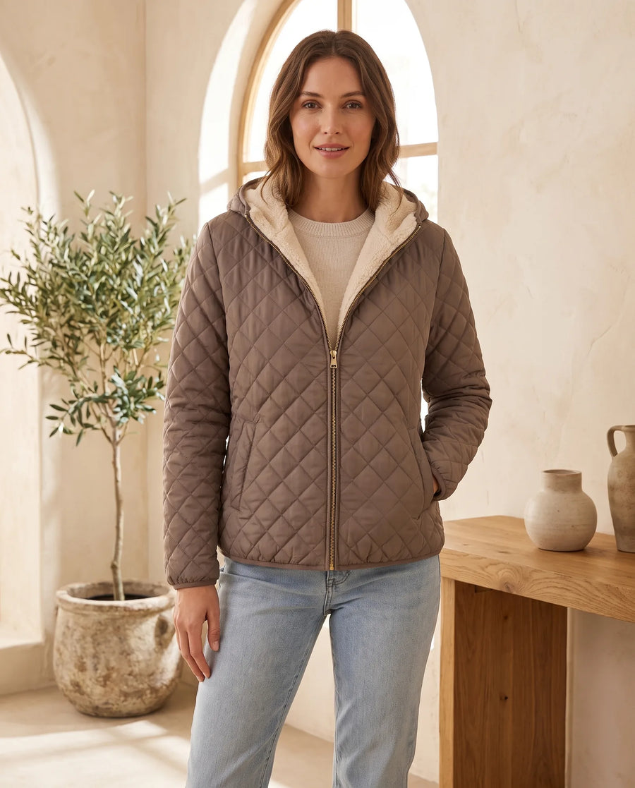 Women's Taupe Quilted Jacket | Freya - Juana Fashion