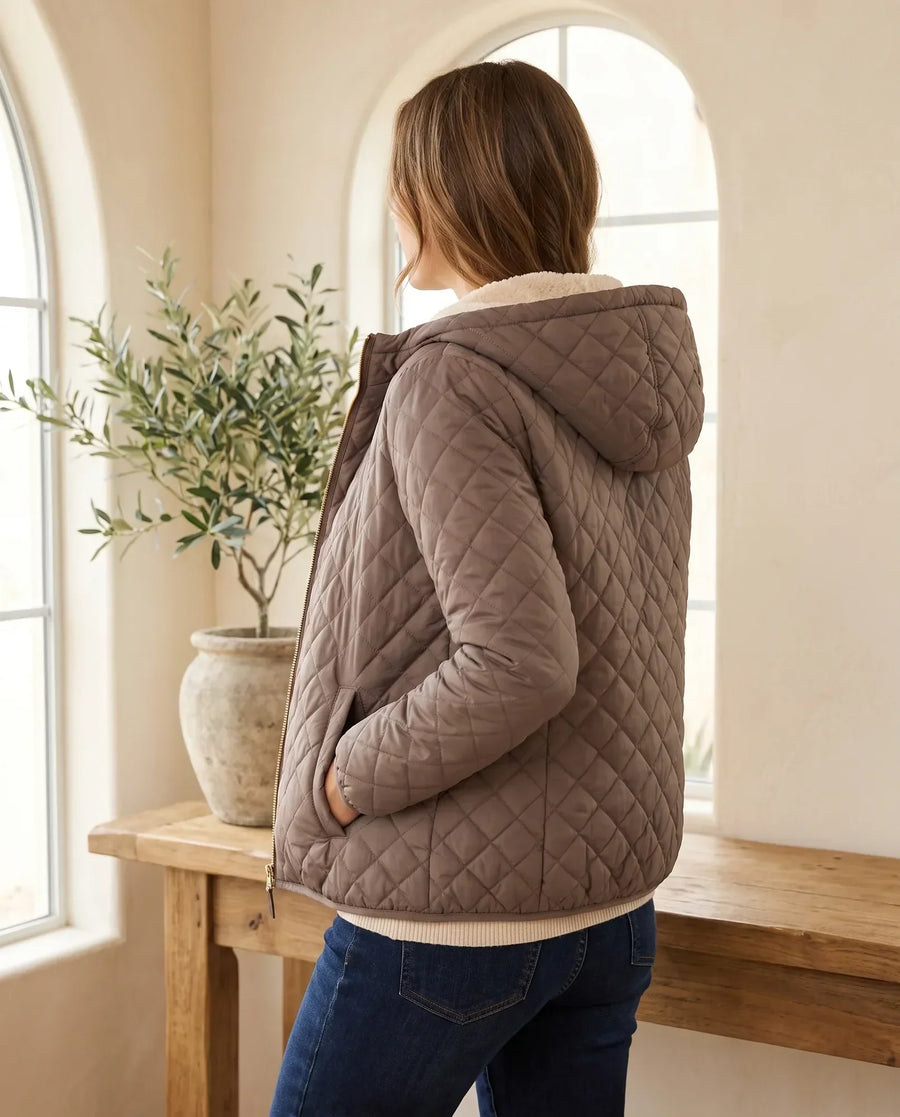 Women's Taupe Quilted Jacket | Freya - Juana Fashion