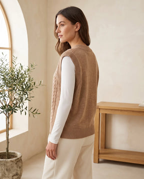 Women's Cable-Knit V-Neck Sweater Vest | Georgia - Juana Fashion