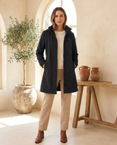 Women's Black Fitted Hooded Trench Coat | Harlow - Juana Fashion