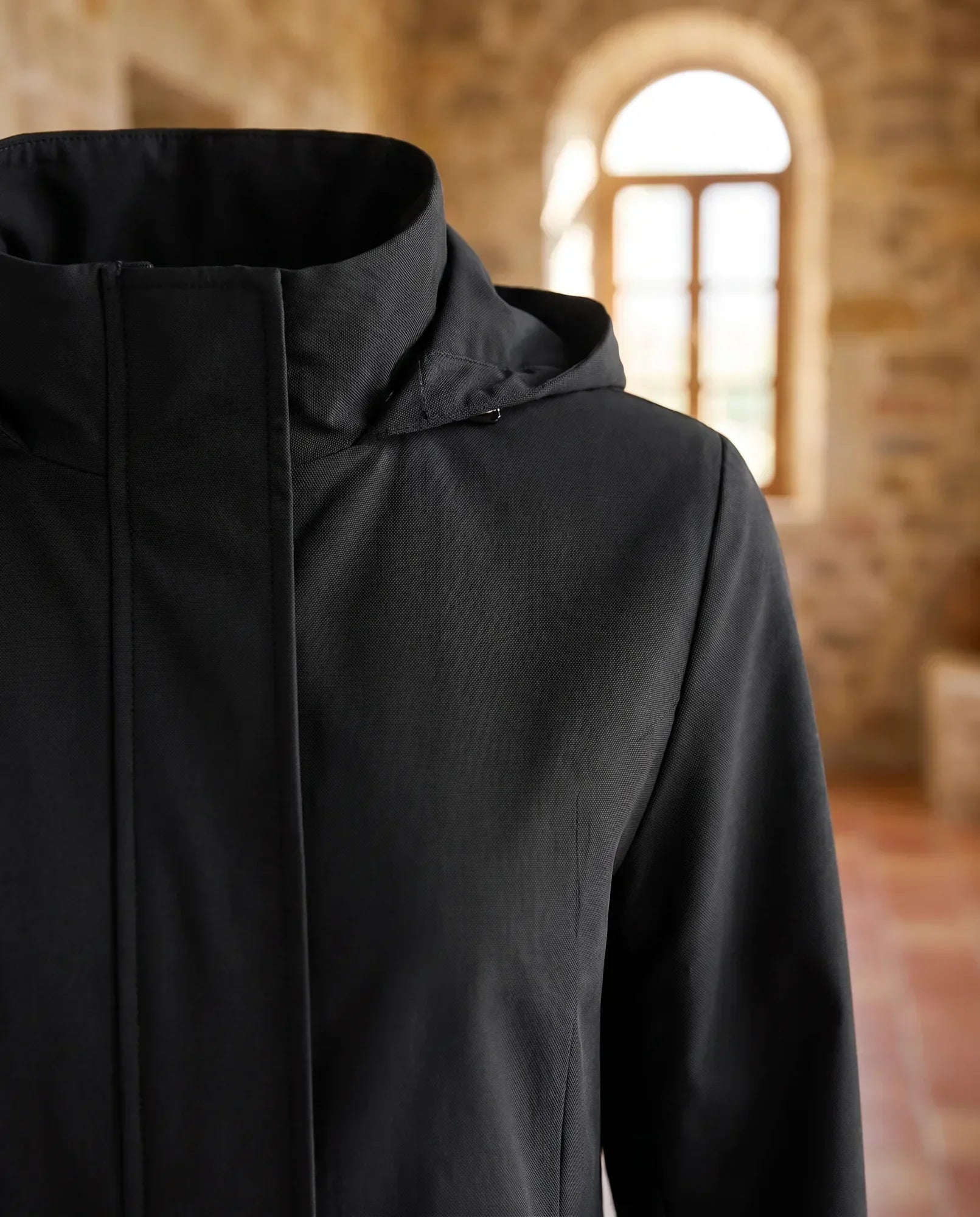 Women's Black Fitted Hooded Trench Coat | Harlow - Juana Fashion