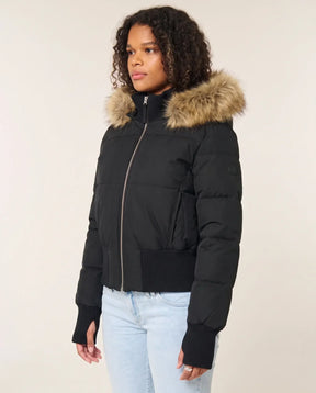 Women's Cropped Hooded Quilted Jacket | Blythe in Black - Juana Fashion