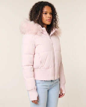 Women's Cropped Hooded Quilted Jacket | Blythe in Pink - Juana Fashion