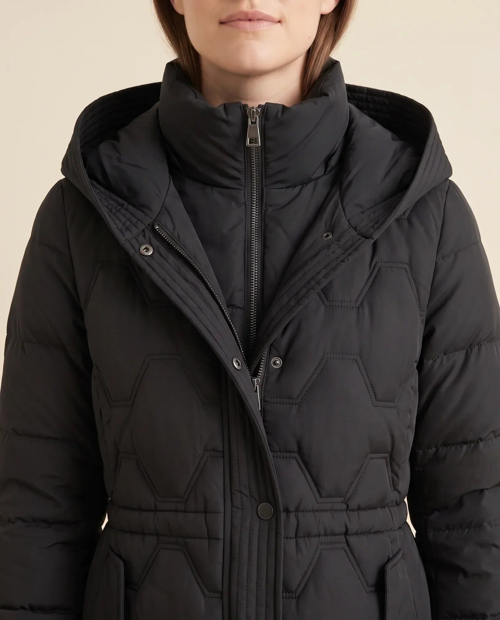 Women's Long Hooded Quilted Coat | Cora in Black - Juana Fashion