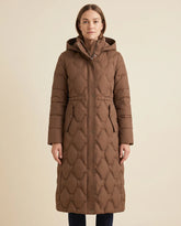 Women's Long Hooded Quilted Coat | Cora in Brown - Juana Fashion
