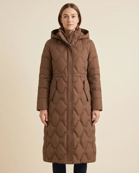 Women's Long Hooded Quilted Coat | Cora in Brown - Juana Fashion