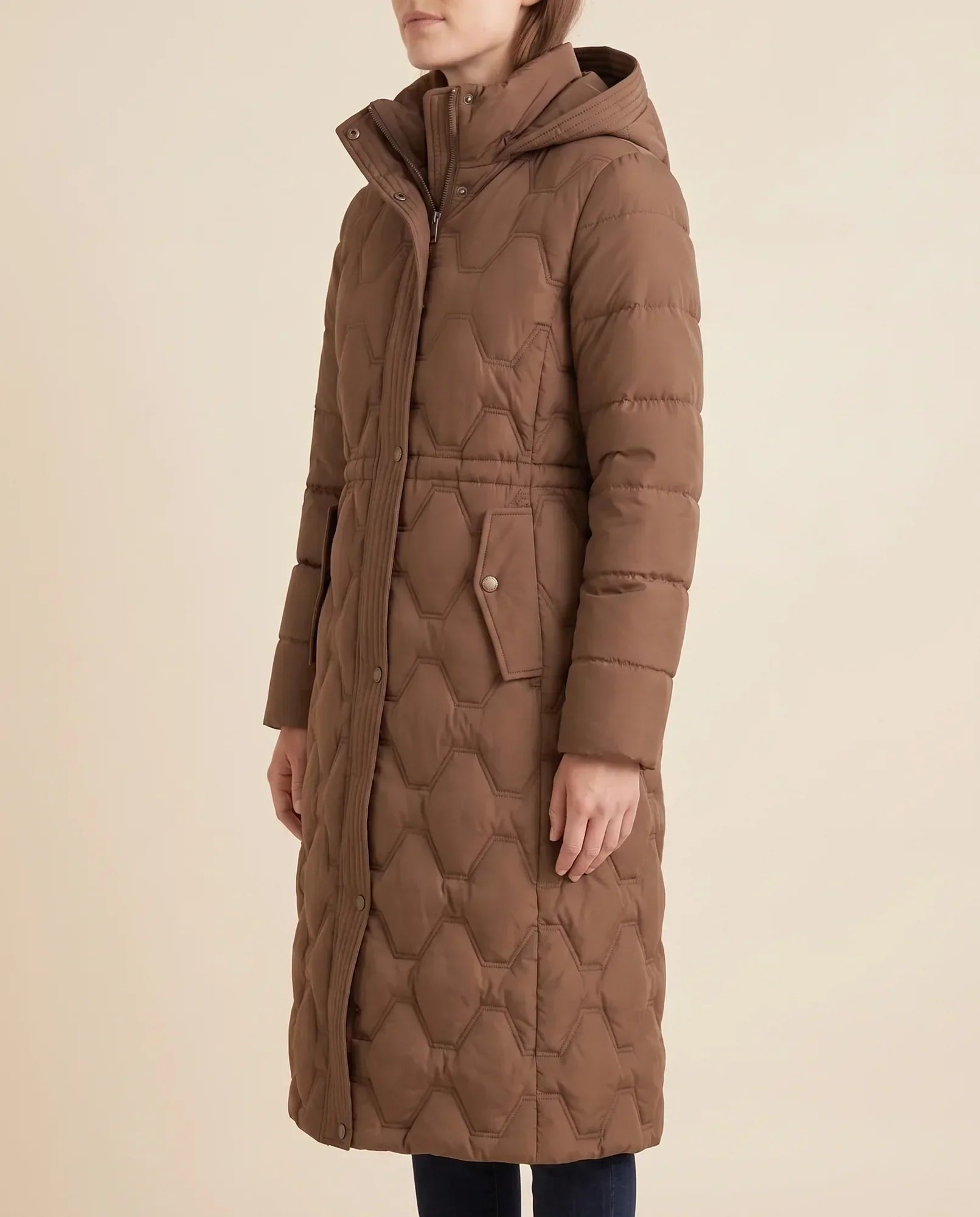 Women's Long Hooded Quilted Coat | Cora in Brown - Juana Fashion