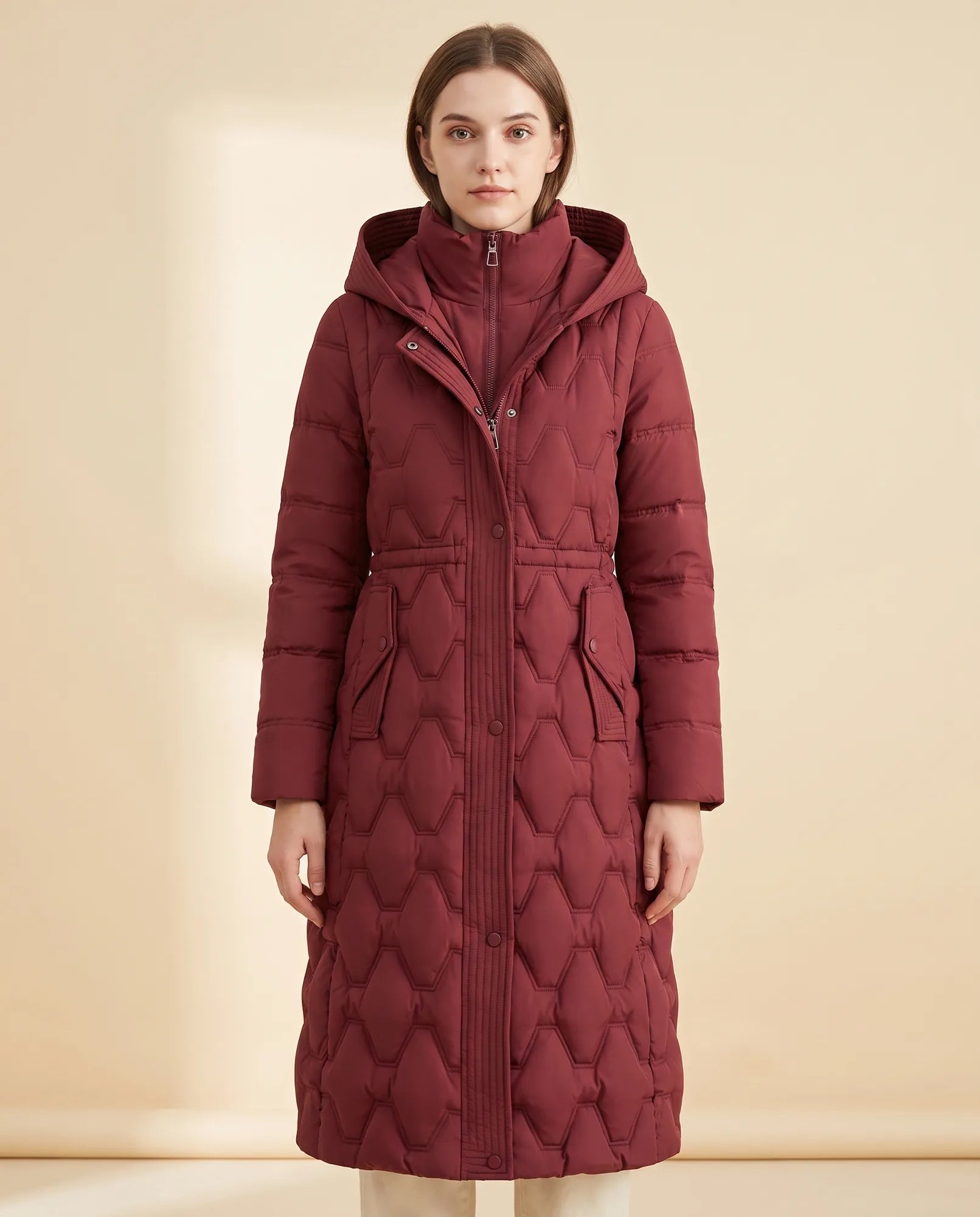 Women's Long Hooded Quilted Coat | Cora in Brown - Juana Fashion
