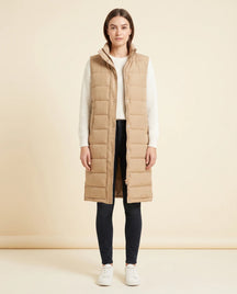 Women's Long Hooded Quilted Vest | Esme in Beige - Juana Fashion