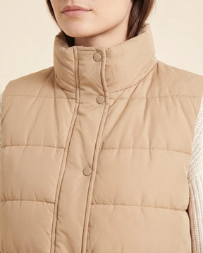 Women's Long Hooded Quilted Vest | Esme in Beige - Juana Fashion