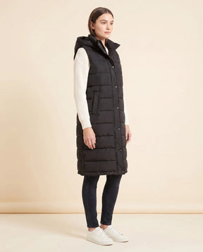 Women's Long Hooded Quilted Vest | Esme in Beige - Juana Fashion