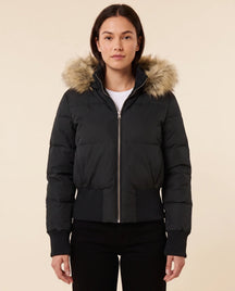 Women's Hooded Quilted Jacket with Ribbed Cuffs | Greta in White - Juana Fashion