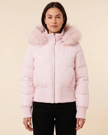 Women's Hooded Quilted Jacket with Ribbed Cuffs | Greta in White - Juana Fashion