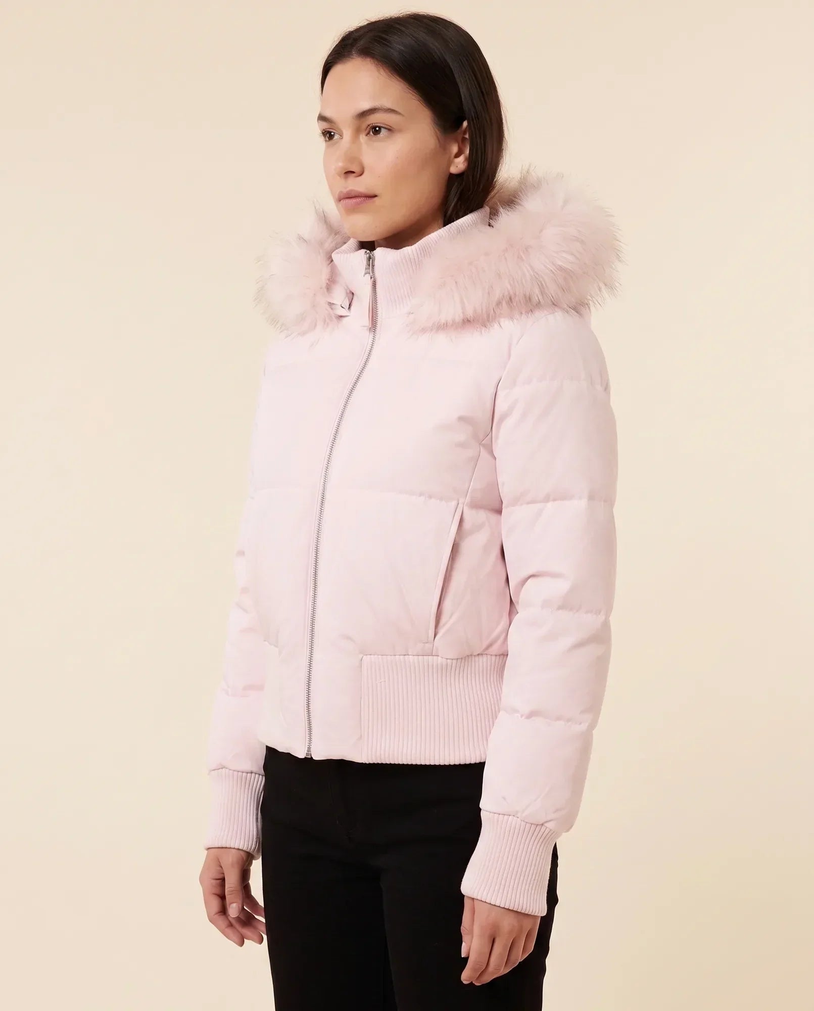 Women's Hooded Quilted Jacket with Ribbed Cuffs | Greta in Pink - Juana Fashion