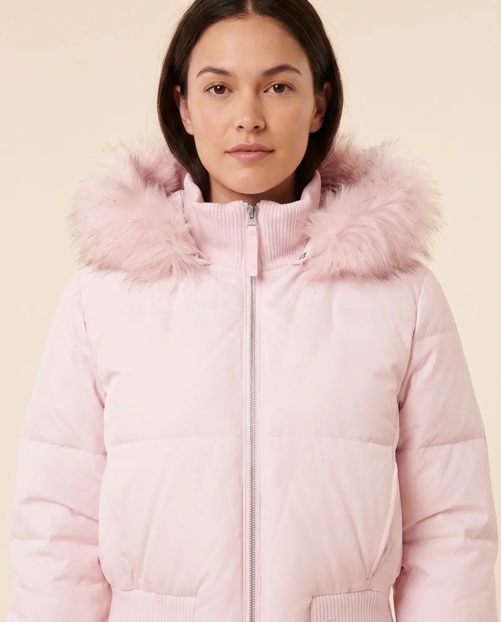 Women's Hooded Quilted Jacket with Ribbed Cuffs | Greta in Pink - Juana Fashion