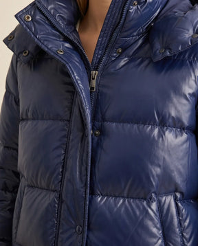 Women's Fitted Glossy Hooded Quilted Jacket | Hazel in Black - Juana Fashion