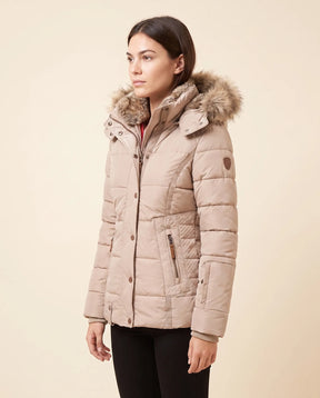 Women's Hooded Quilted Zip-Up Winter Jacket | Iris in Beige - Juana Fashion