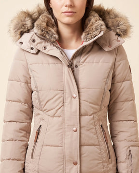 Women's Hooded Quilted Zip-Up Winter Jacket | Iris in Beige - Juana Fashion