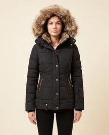 Women's Hooded Quilted Zip-Up Winter Jacket | Iris in Black - Juana Fashion