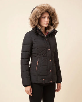 Women's Hooded Quilted Zip-Up Winter Jacket | Iris in Beige - Juana Fashion