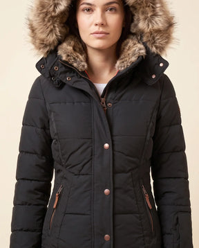 Women's Hooded Quilted Zip-Up Winter Jacket | Iris in Beige - Juana Fashion