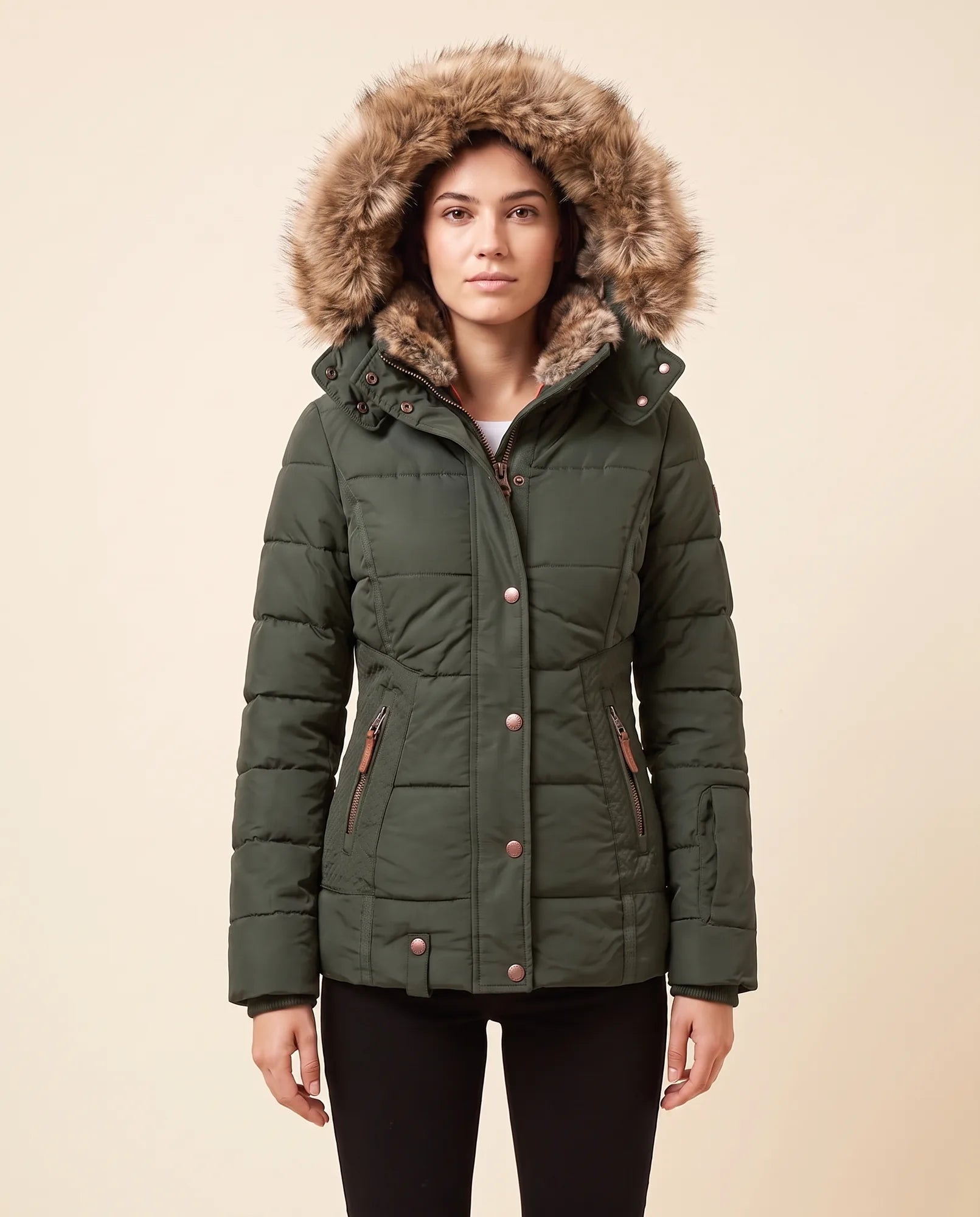 Women's Hooded Quilted Zip-Up Winter Jacket | Iris in Black - Juana Fashion