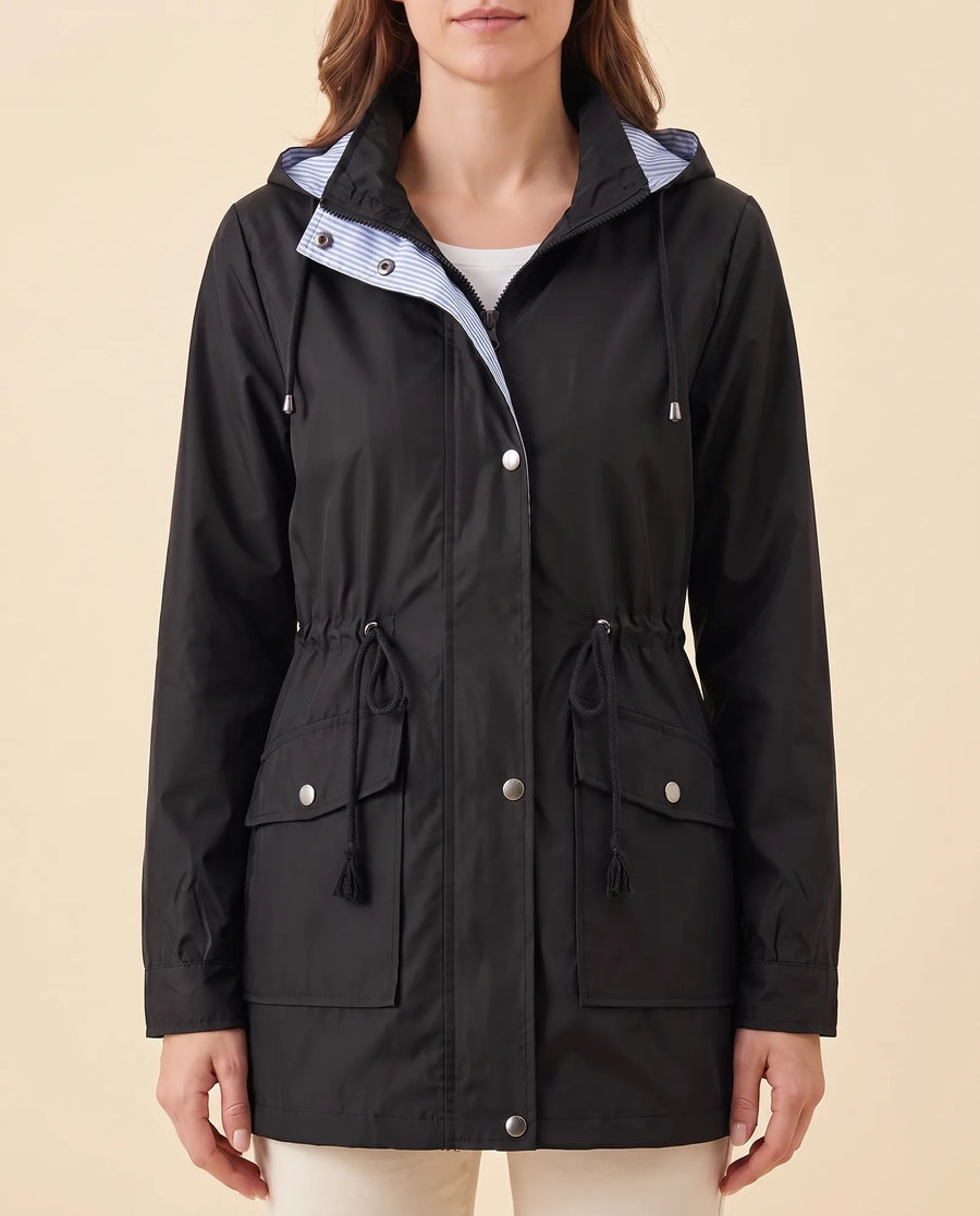 Women's Long Water-Repellent Hooded Trench Coat | Mira in Green - Juana Fashion