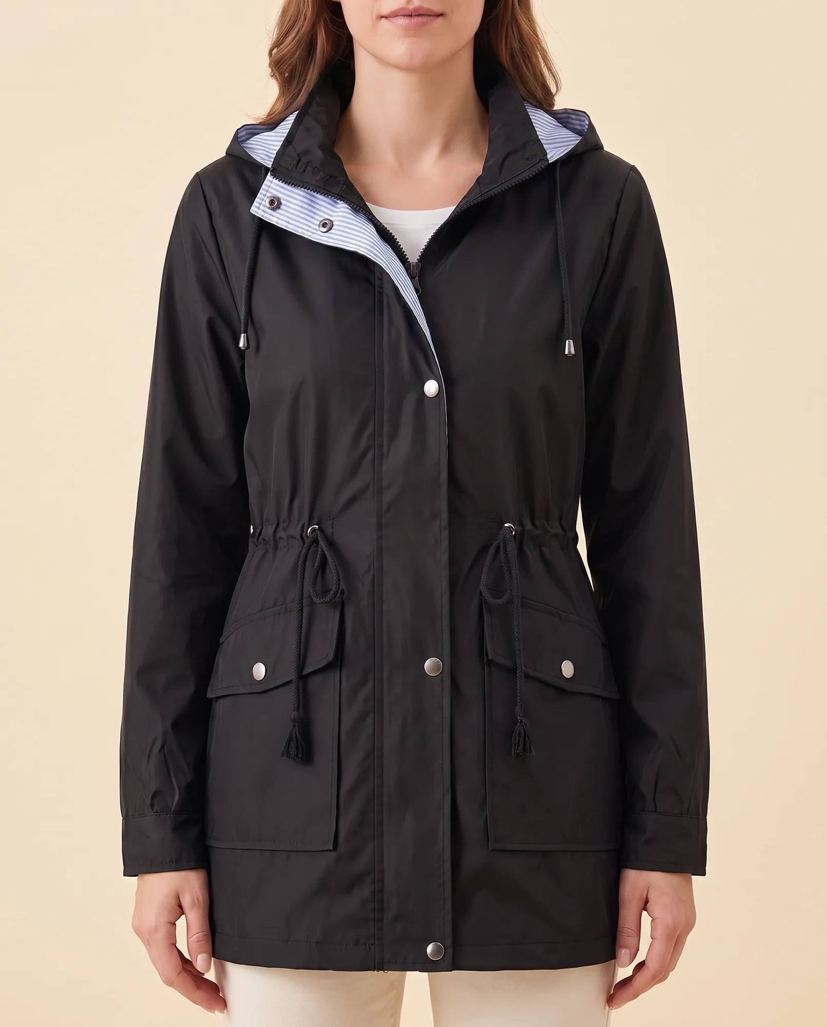 Women's Long Water-Repellent Hooded Trench Coat | Mira in Green - Juana Fashion