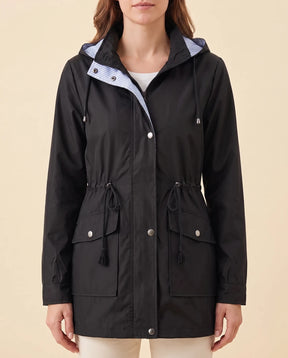 Women's Long Water-Repellent Hooded Trench Coat | Mira in Green - Juana Fashion