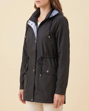 Women's Long Water-Repellent Hooded Trench Coat | Mira in Black - Juana Fashion