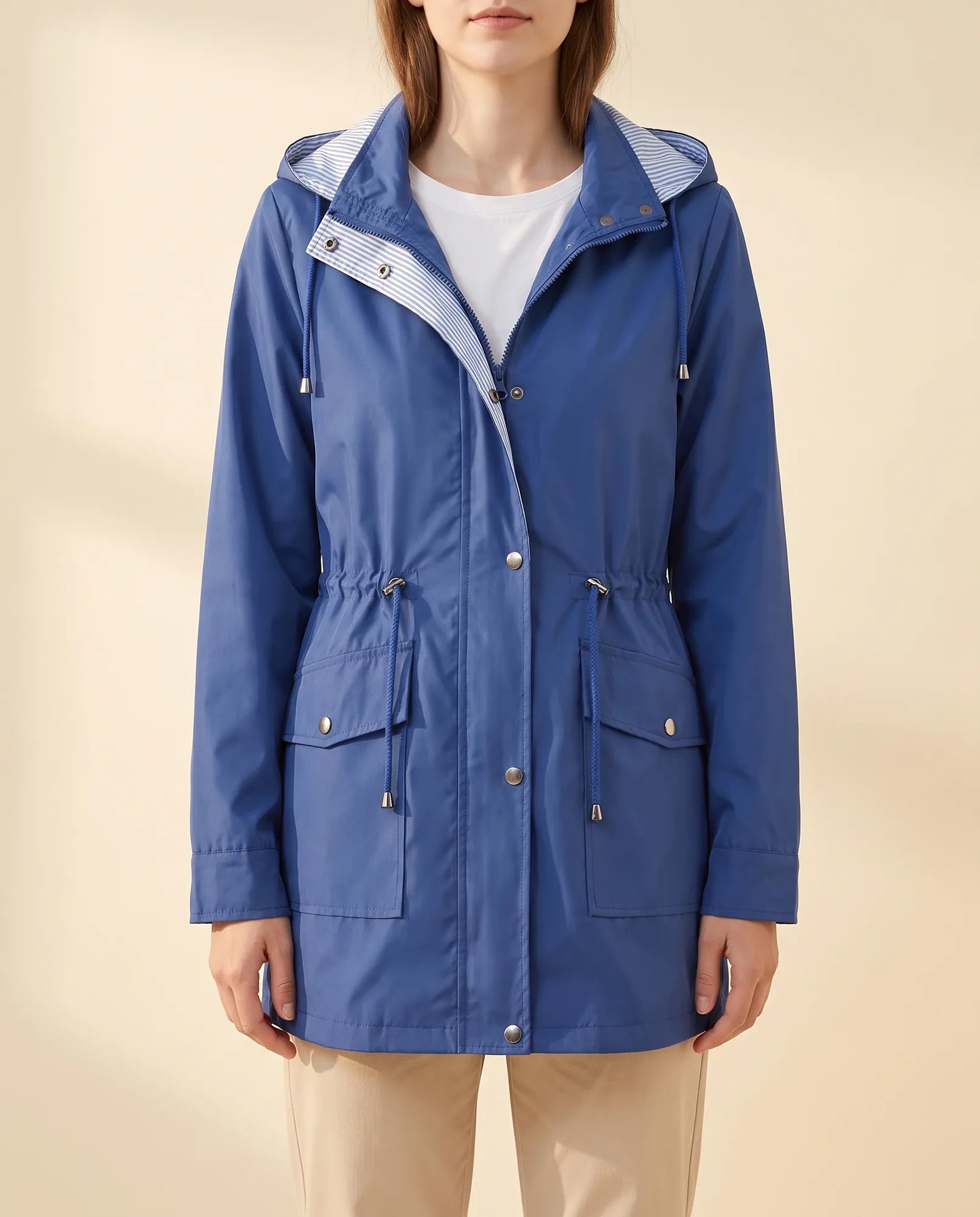 Women's Long Water-Repellent Hooded Trench Coat | Mira in Green - Juana Fashion