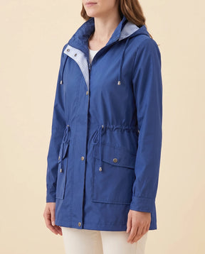 Women's Long Water-Repellent Hooded Trench Coat | Mira in Black - Juana Fashion