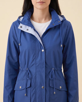 Women's Long Water-Repellent Hooded Trench Coat | Mira in Blue - Juana Fashion
