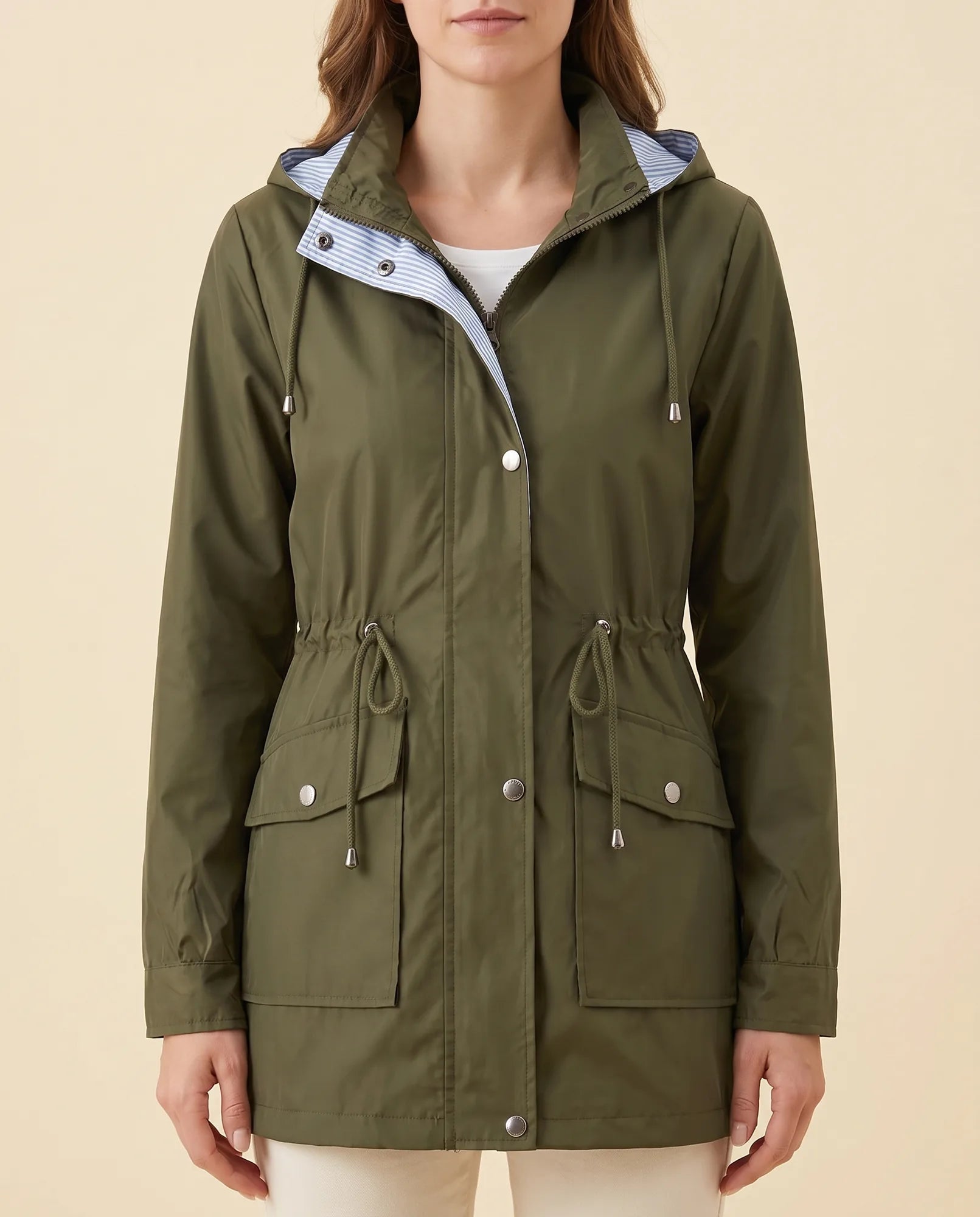Women's Long Water-Repellent Hooded Trench Coat | Mira in Green - Juana Fashion