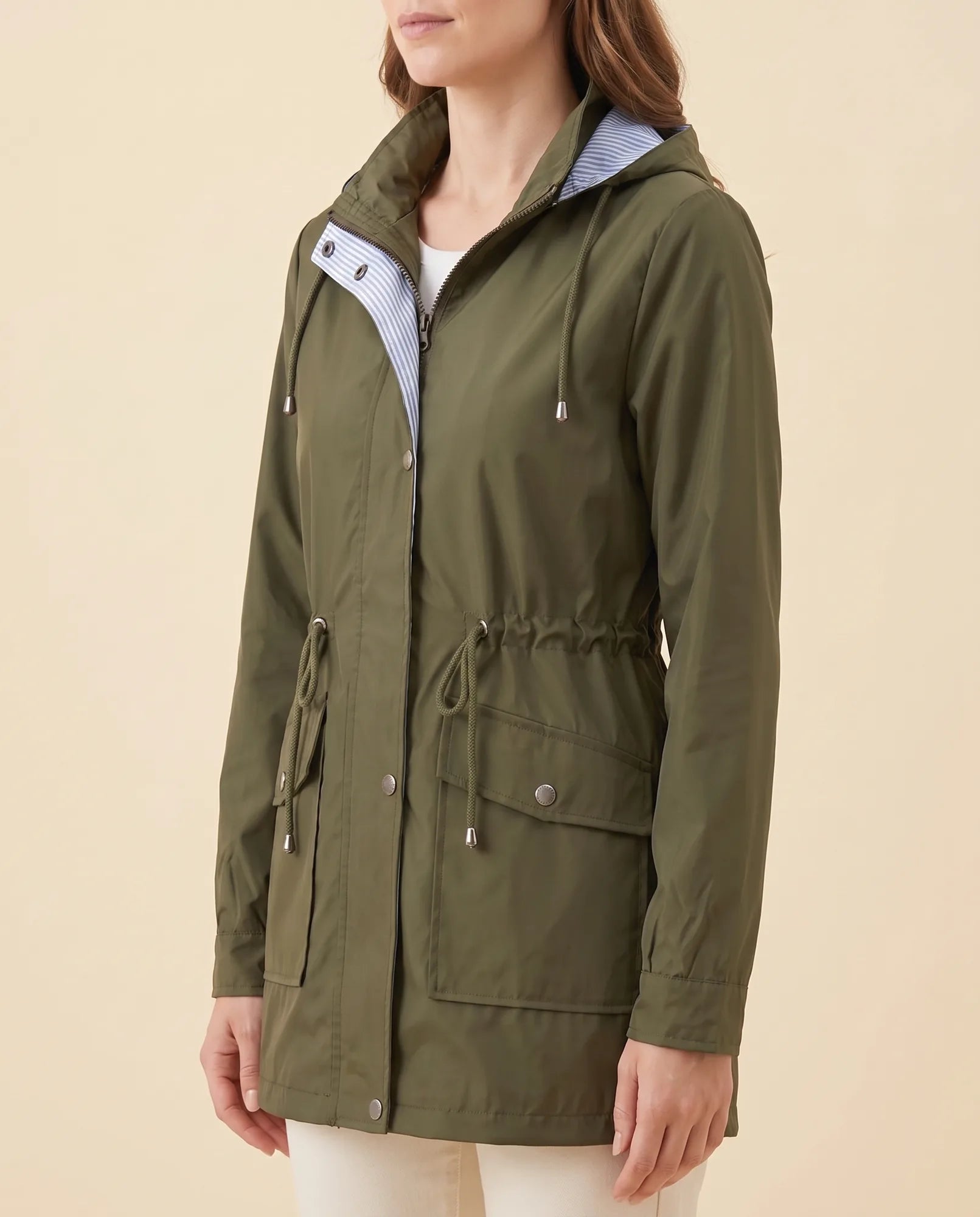 Women's Long Water-Repellent Hooded Trench Coat | Mira in Black - Juana Fashion