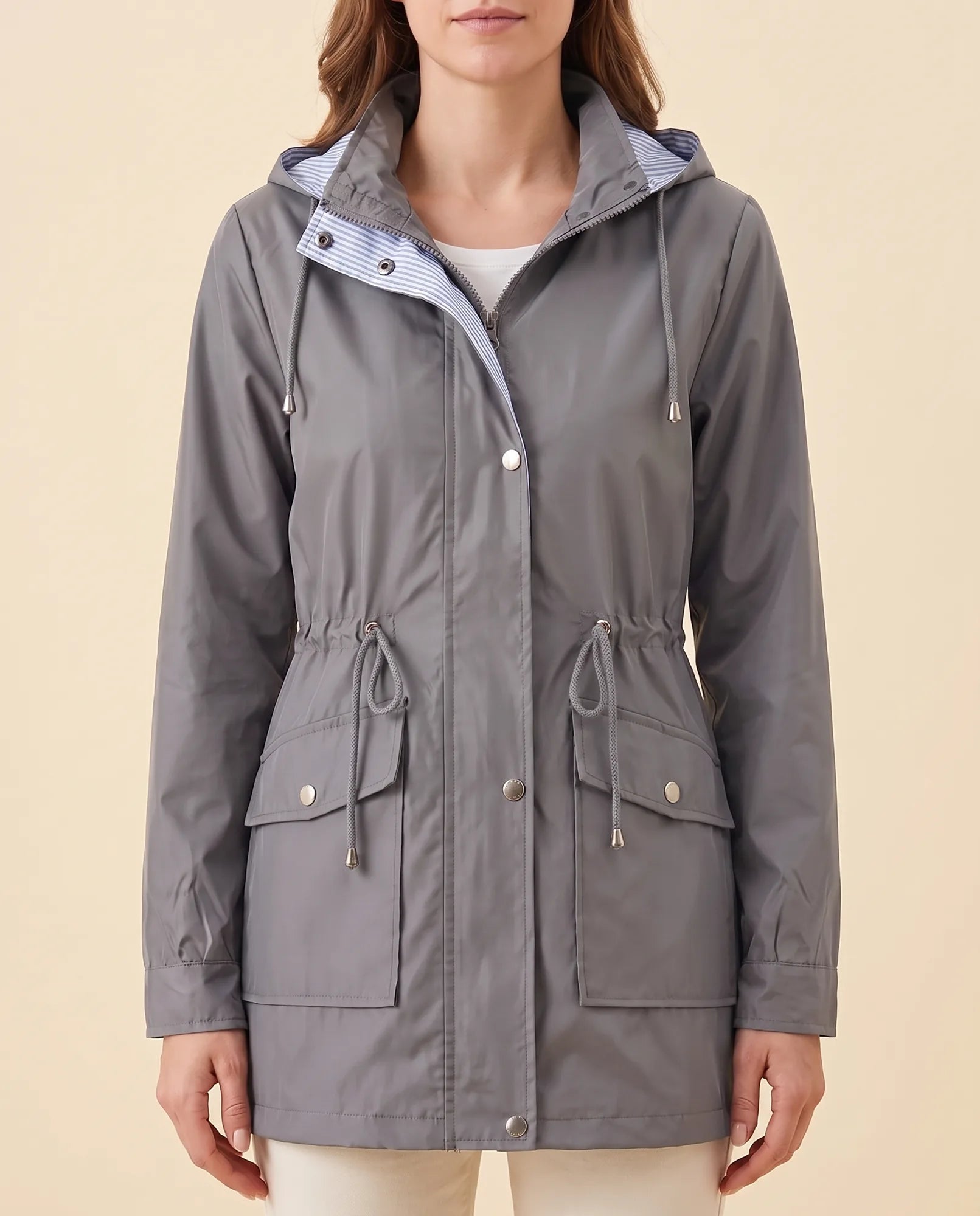 Women's Long Water-Repellent Hooded Trench Coat | Mira in Green - Juana Fashion