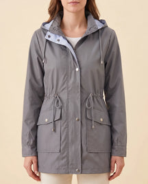 Women's Long Water-Repellent Hooded Trench Coat | Mira in Green - Juana Fashion