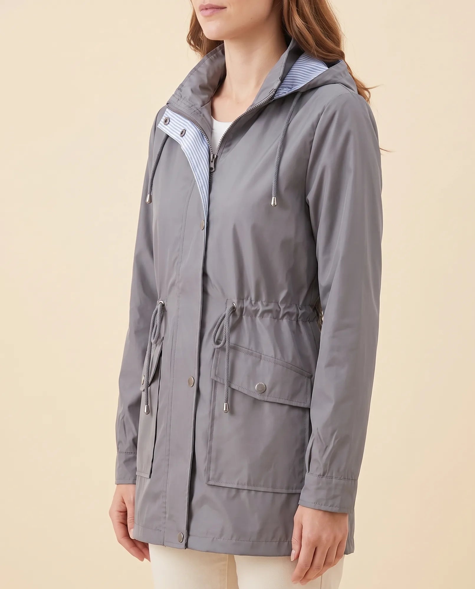Women's Long Water-Repellent Hooded Trench Coat | Mira in Blue - Juana Fashion