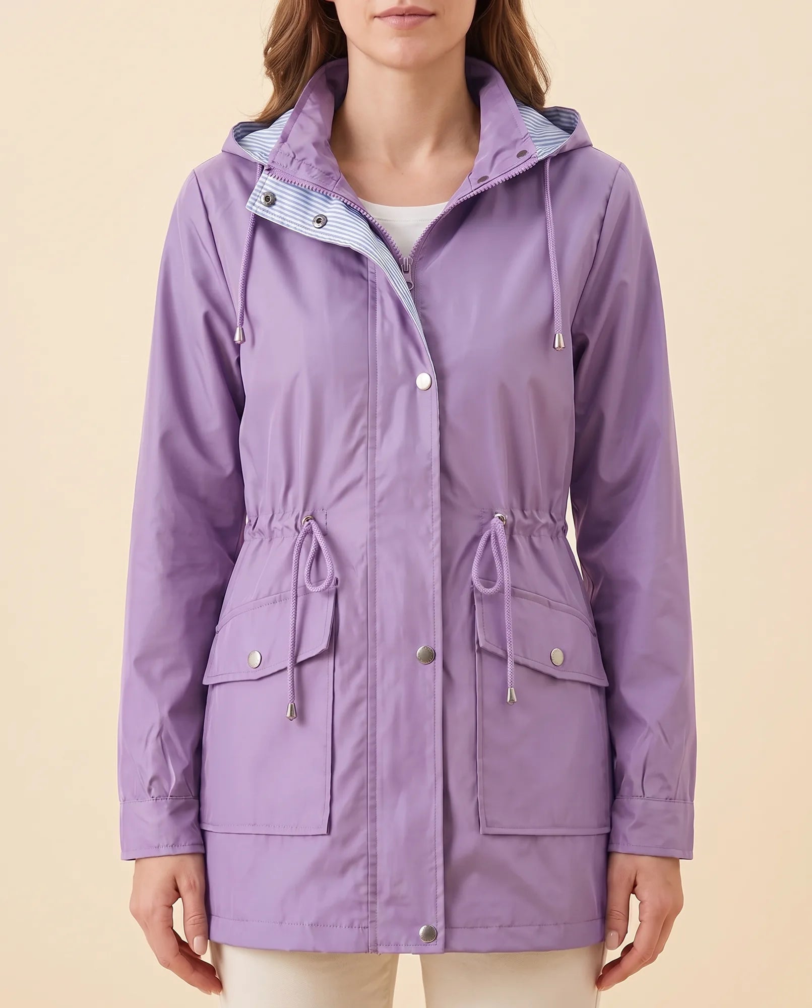 Women's Long Water-Repellent Hooded Trench Coat | Mira in Green - Juana Fashion