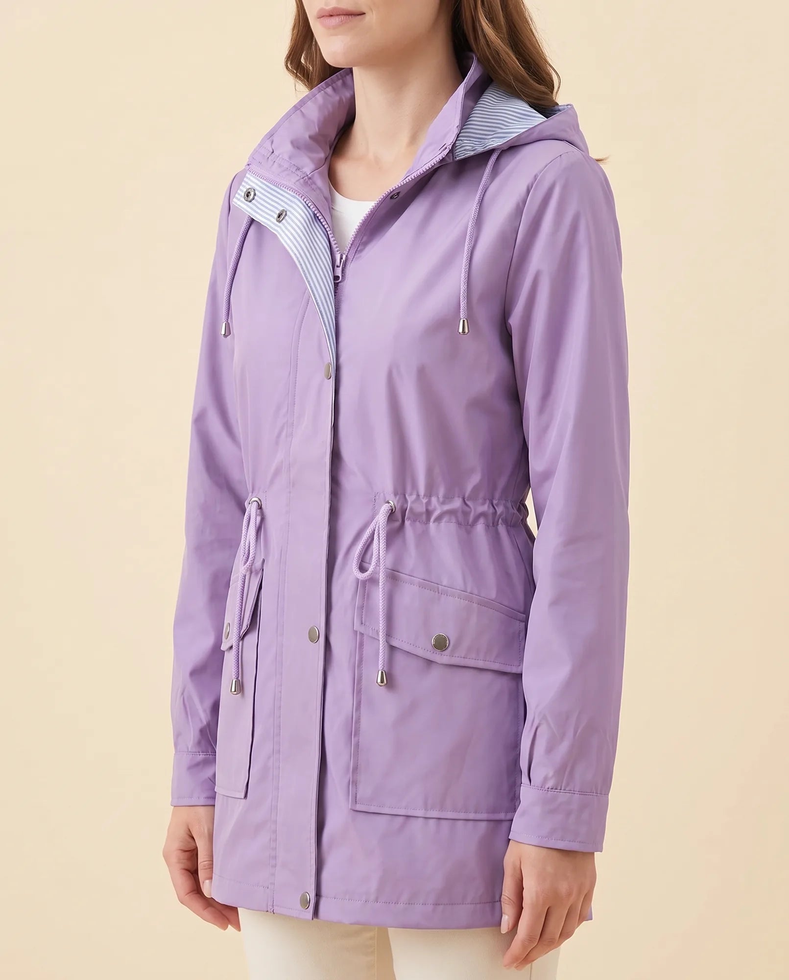 Women's Long Water-Repellent Hooded Trench Coat | Mira in Blue - Juana Fashion