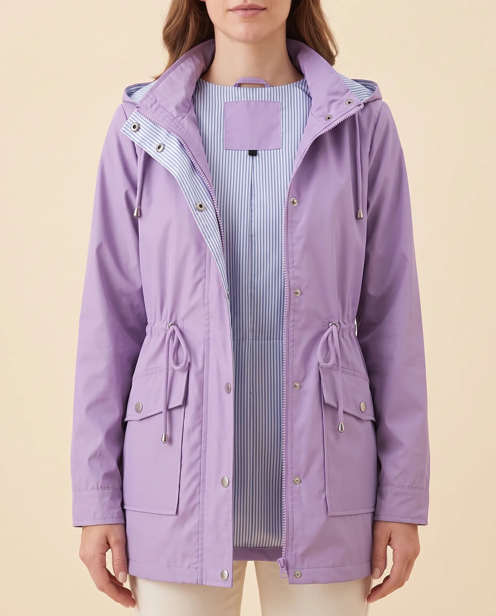 Women's Long Water-Repellent Hooded Trench Coat | Mira in Blue - Juana Fashion