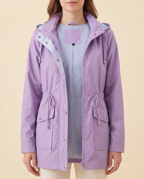 Women's Long Water-Repellent Hooded Trench Coat | Mira in Blue - Juana Fashion