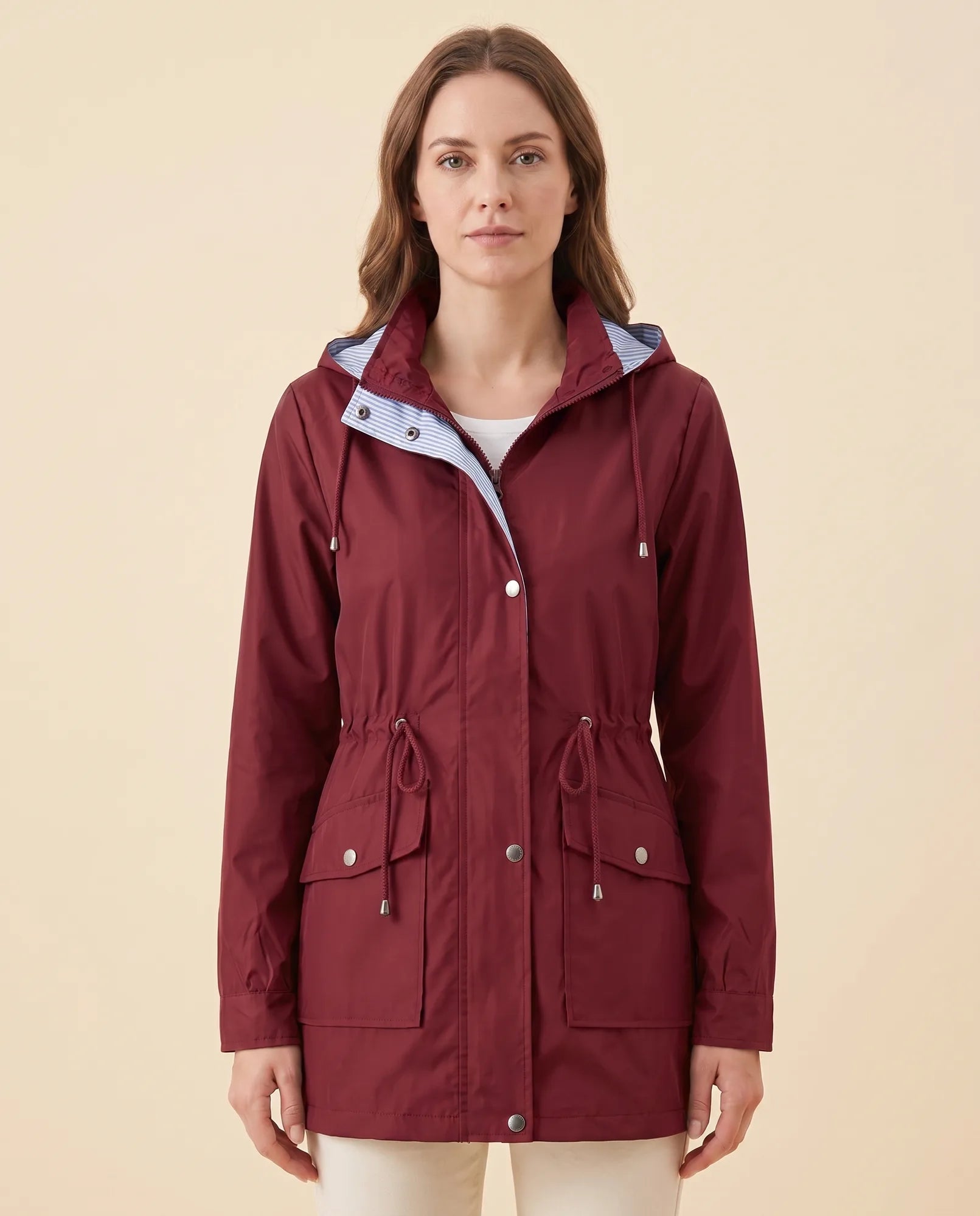 Women's Long Water-Repellent Hooded Trench Coat | Mira in Green - Juana Fashion