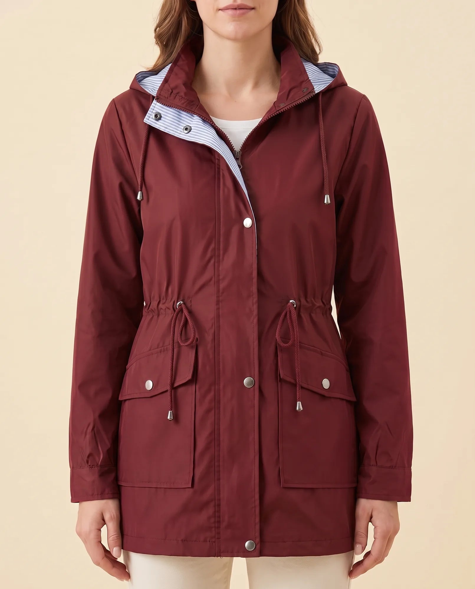 Women's Long Water-Repellent Hooded Trench Coat | Mira in Gray - Juana Fashion