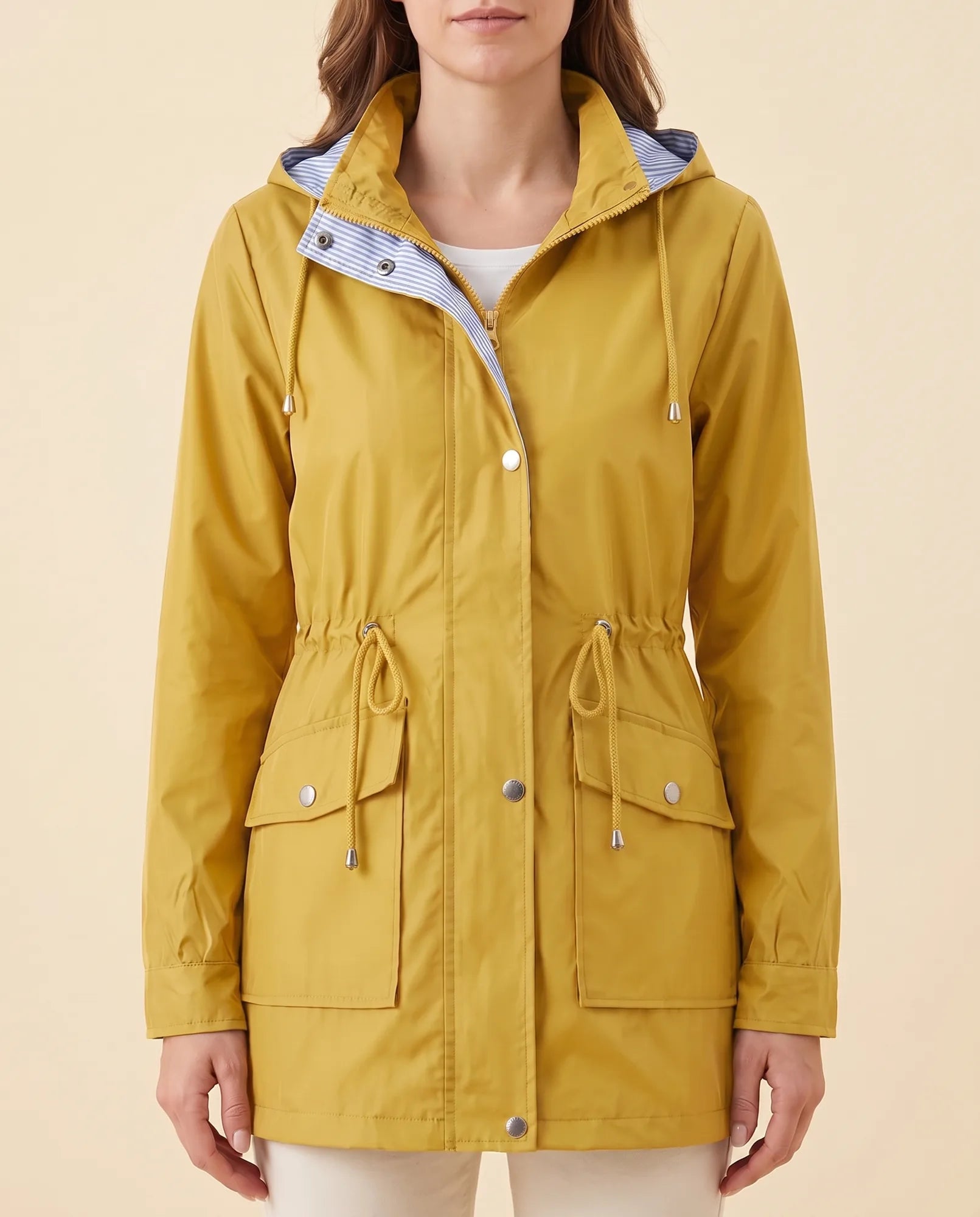 Women's Long Water-Repellent Hooded Trench Coat | Mira in Black - Juana Fashion